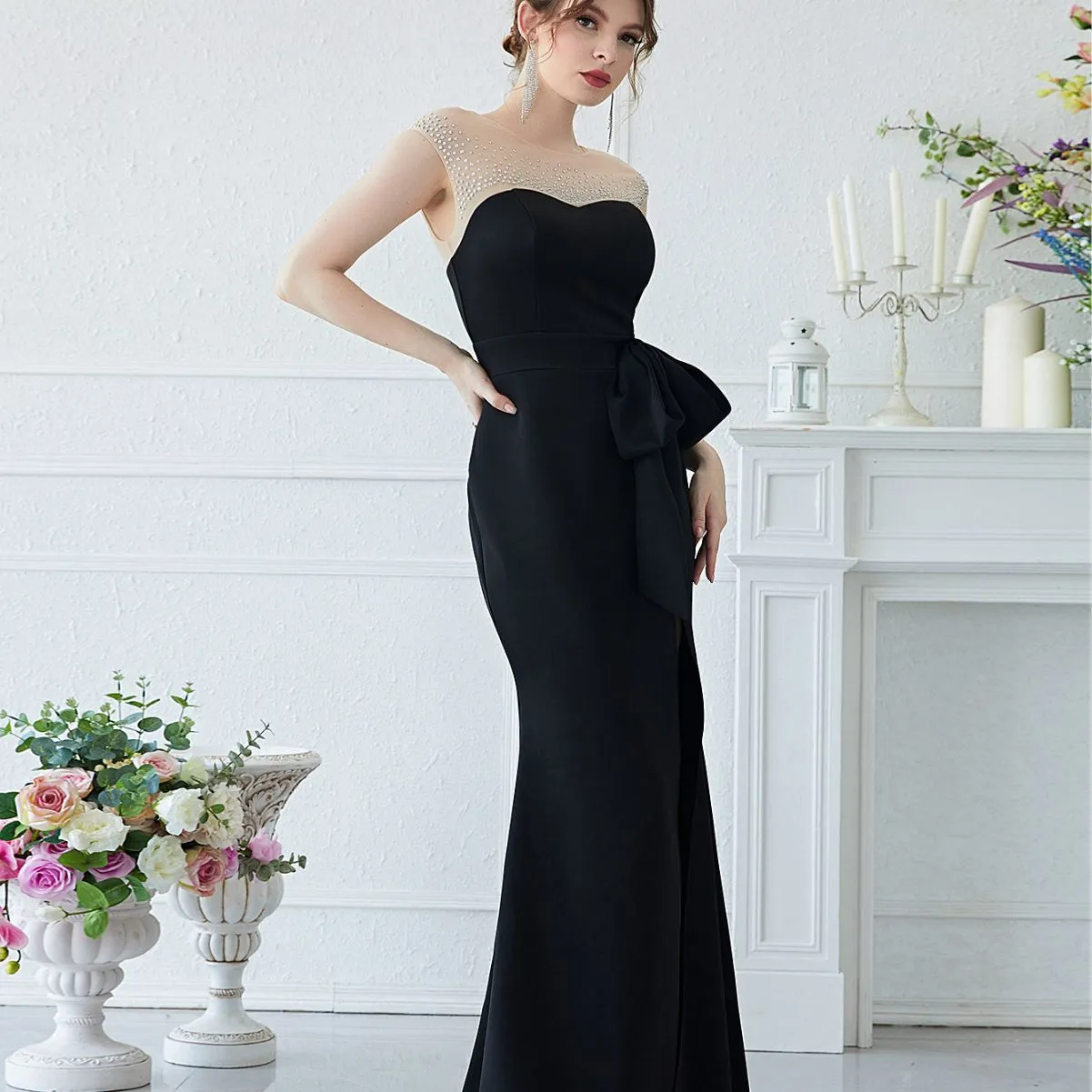Black Sleeveless High Slit Maxi Dress