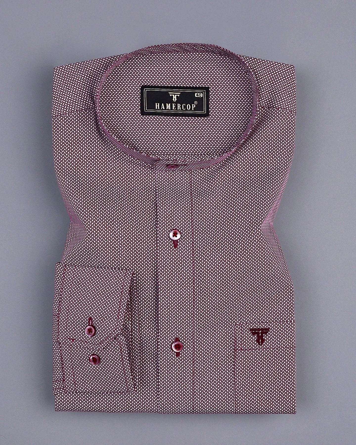 Capricorn Maroon With White Printed Cotton Shirt