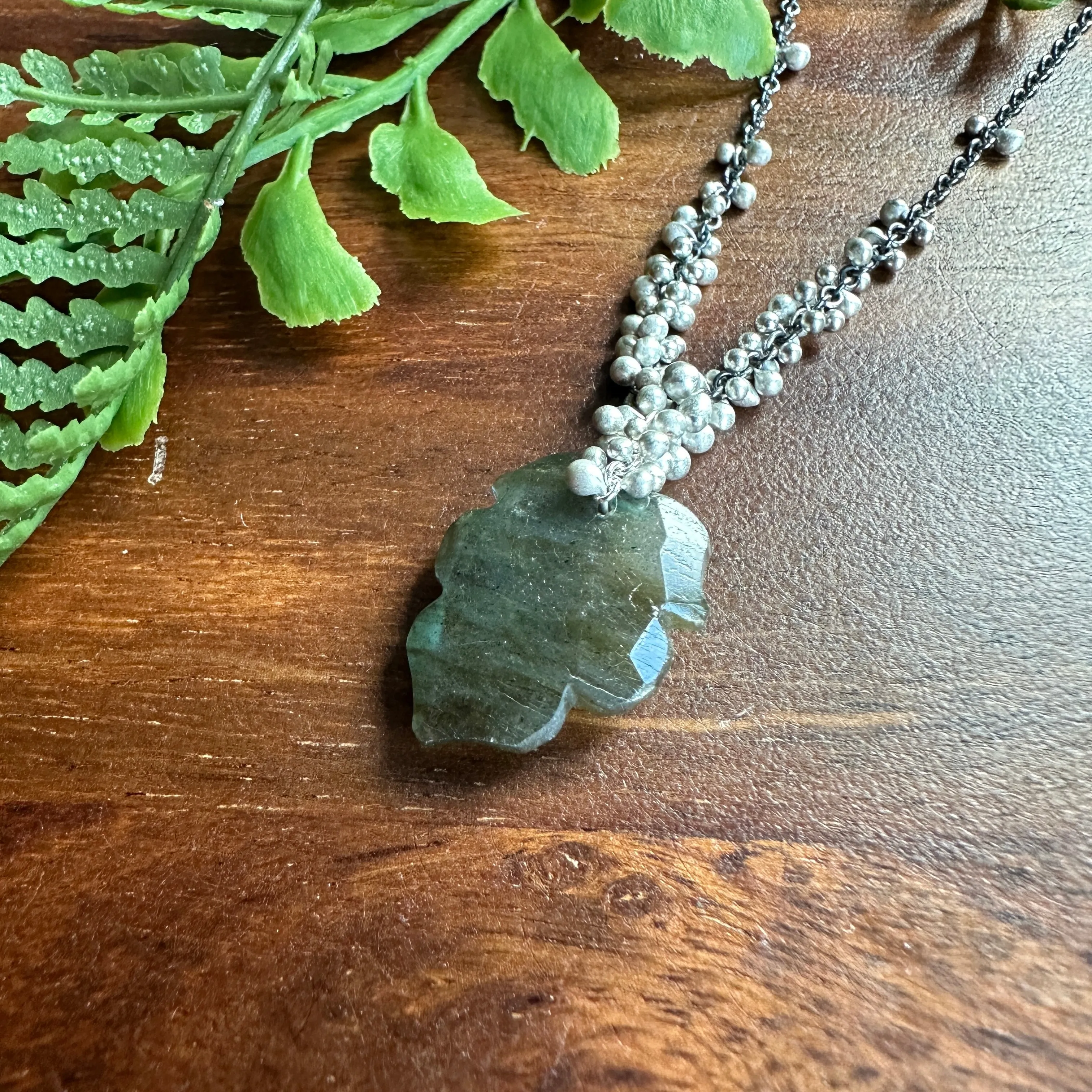 Clustered Wisteria Necklace with Carved Flashy Labradorite-OXSS