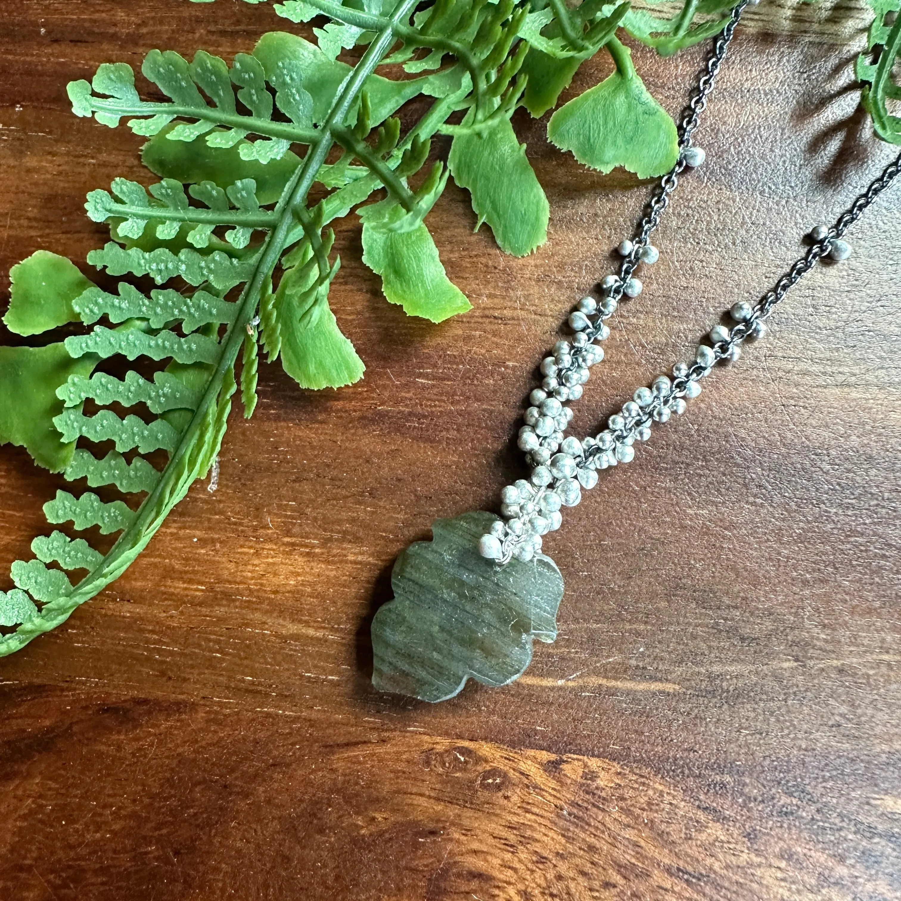Clustered Wisteria Necklace with Carved Flashy Labradorite-OXSS