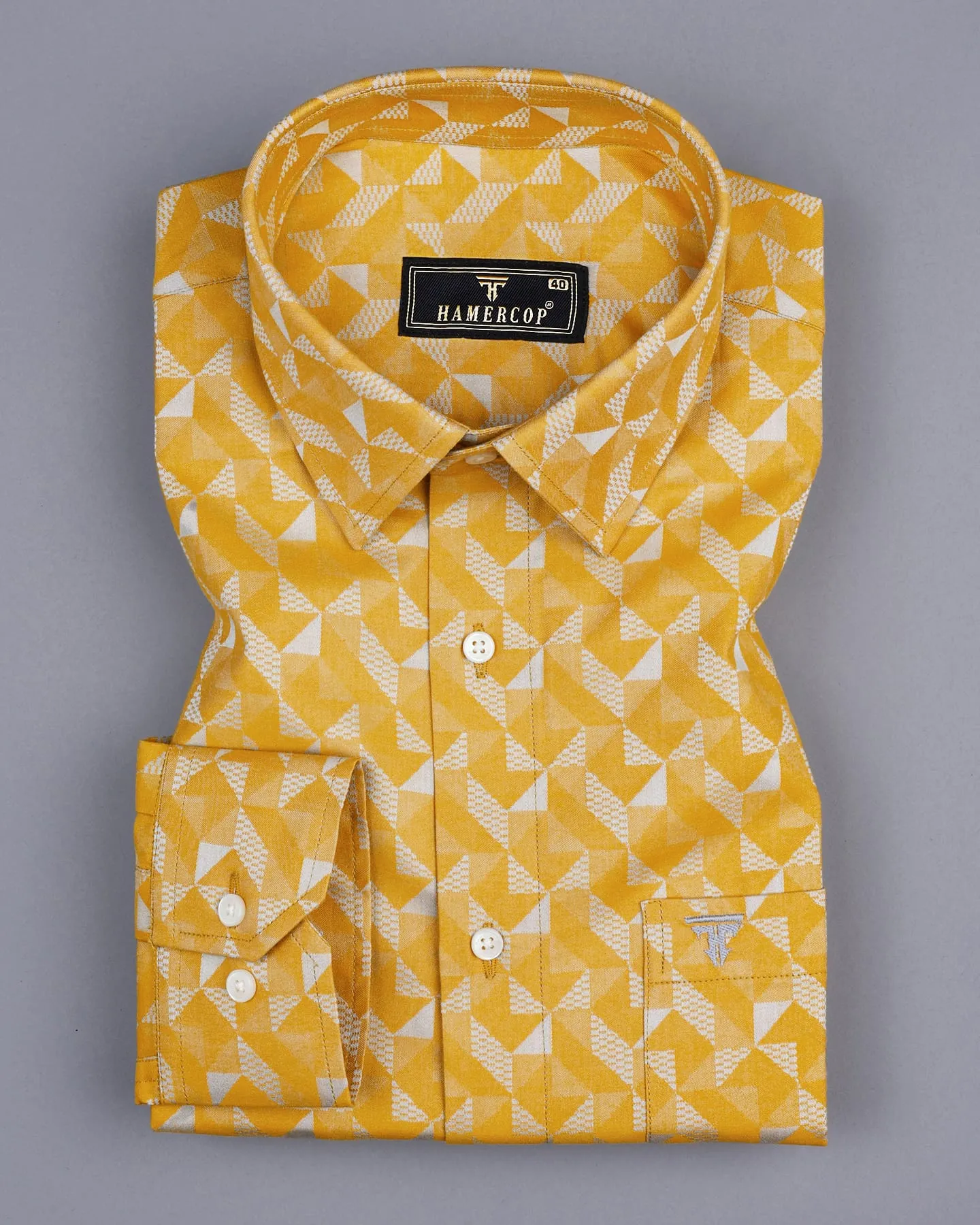 Curcumin Yellow With Silver Triangoli Jacquard Premium Gizza Shirt