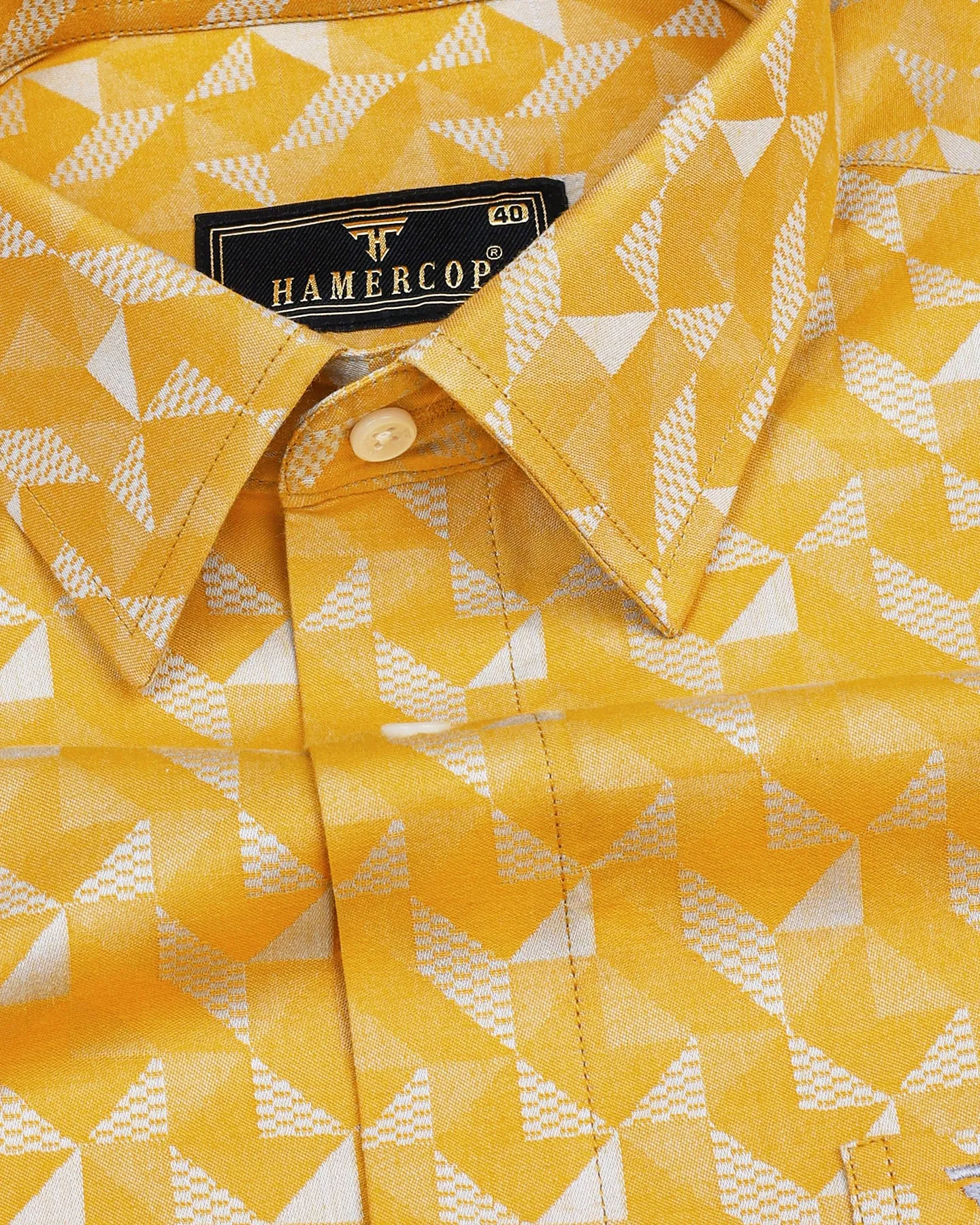 Curcumin Yellow With Silver Triangoli Jacquard Premium Gizza Shirt