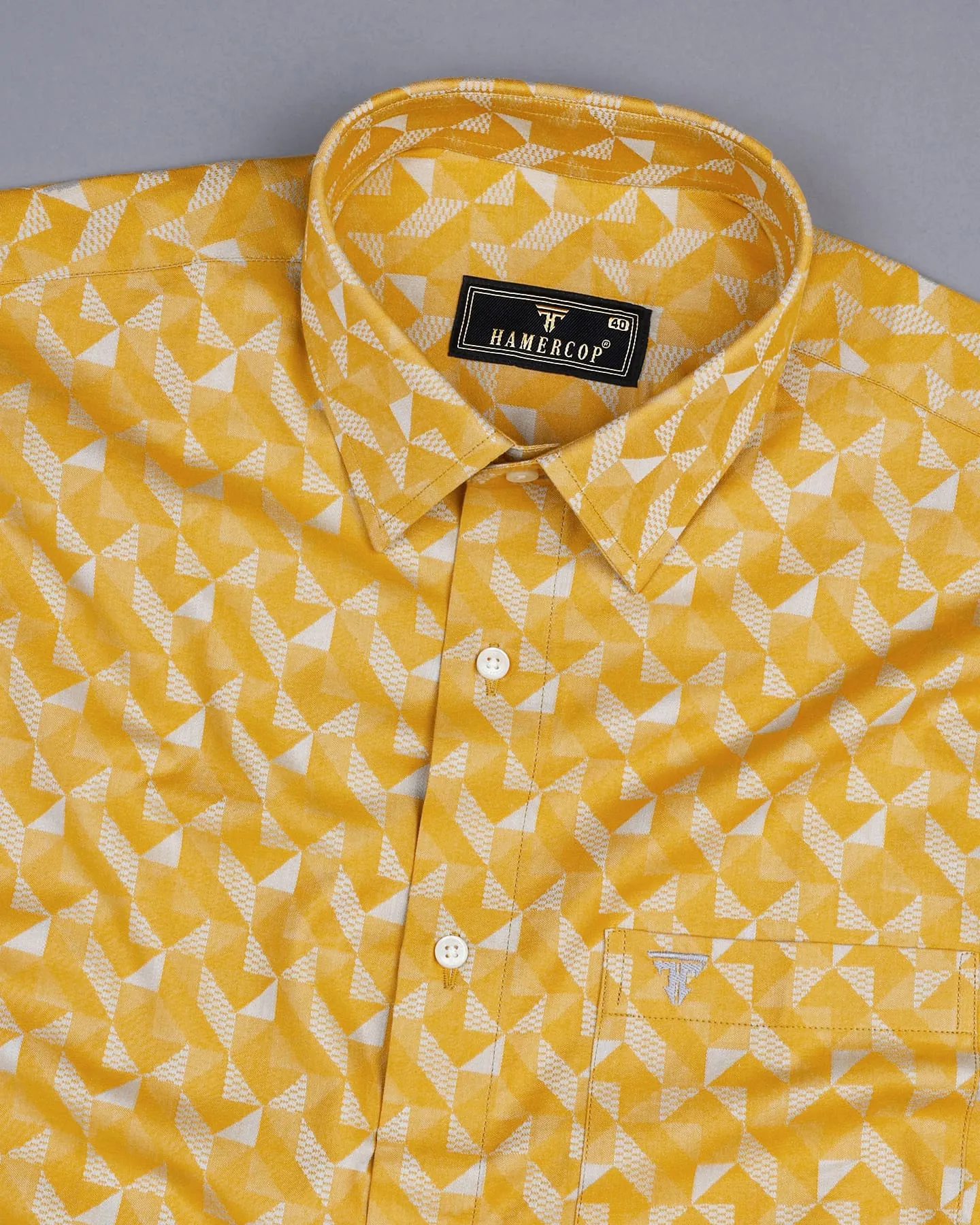 Curcumin Yellow With Silver Triangoli Jacquard Premium Gizza Shirt