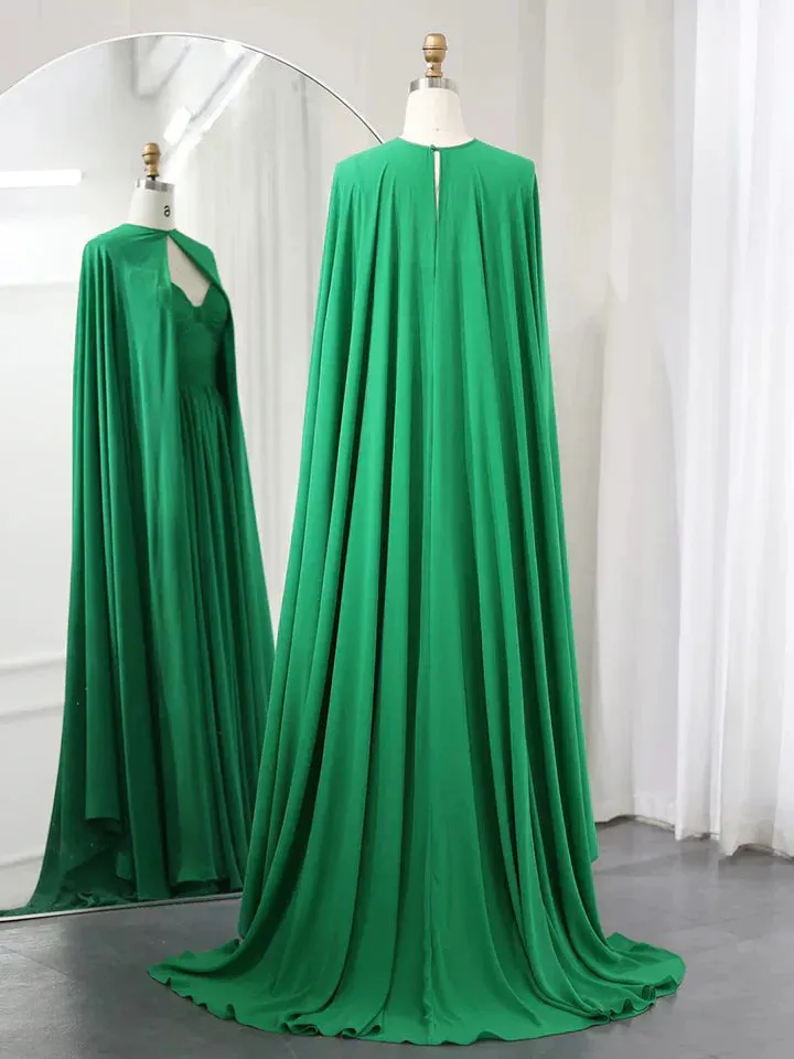 Elegant Chiffon Long Evening Dress with Cape Sweetheart Green/Purple Women Wedding Party Gowns Floor Length