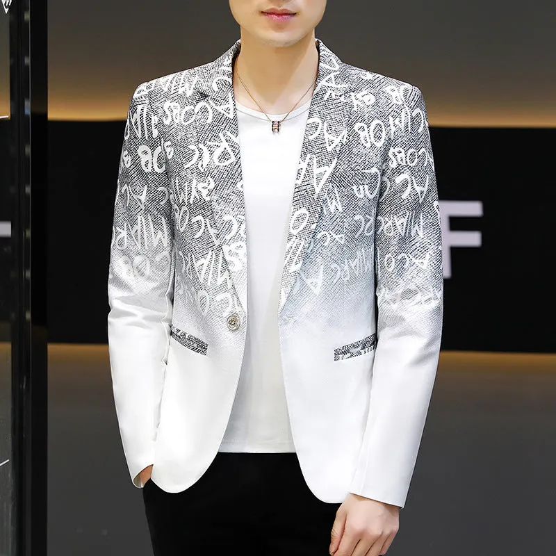 Fashion Gradient Printed Suit Jacket for Men Long Sleeve Slim Casual Business Blazers   S302911