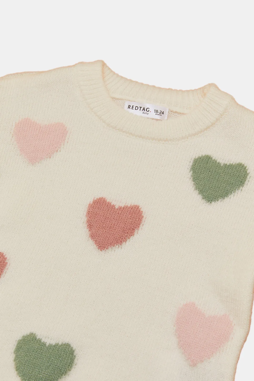 Infant Girls Ivory Heart Embellished Pullover
