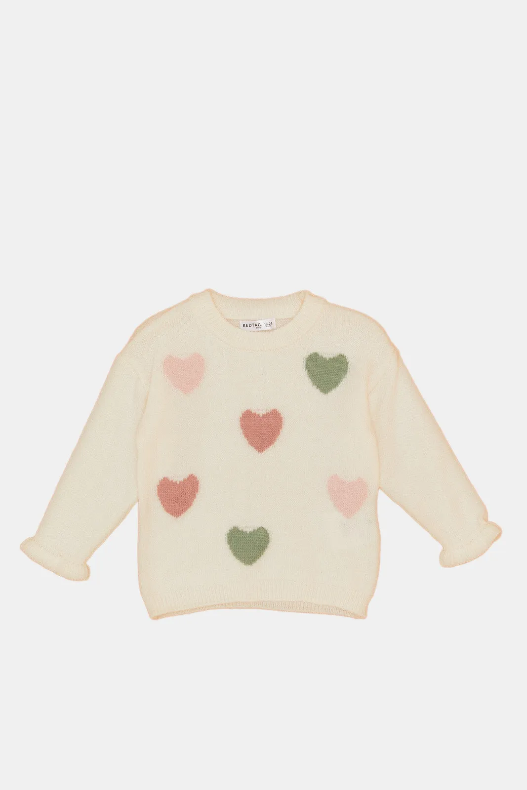 Infant Girls Ivory Heart Embellished Pullover