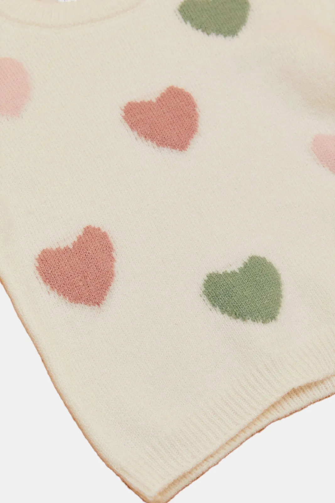 Infant Girls Ivory Heart Embellished Pullover