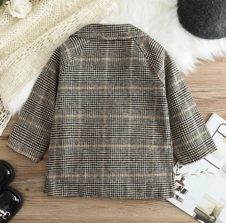Korean Girls Autumn Winter Jacket Children Long Sleeve Plaid Outwear Coat      S043807