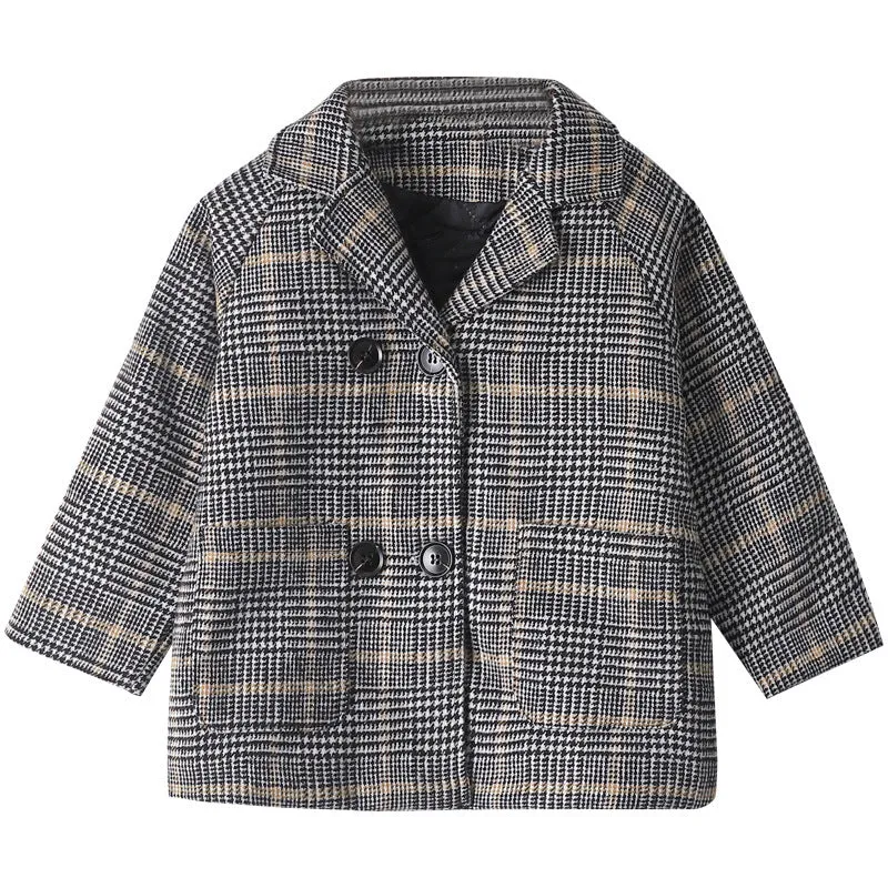 Korean Girls Autumn Winter Jacket Children Long Sleeve Plaid Outwear Coat      S043807