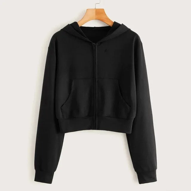 lose weight White Women Casual Solid Long Sleeve Zipper Pocket Shirt Hooded Sweatshirt Tops hoodies women ropa mujer