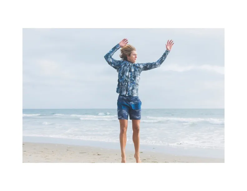 MEN'S ZIP RASH GUARD - BLUE ROCK