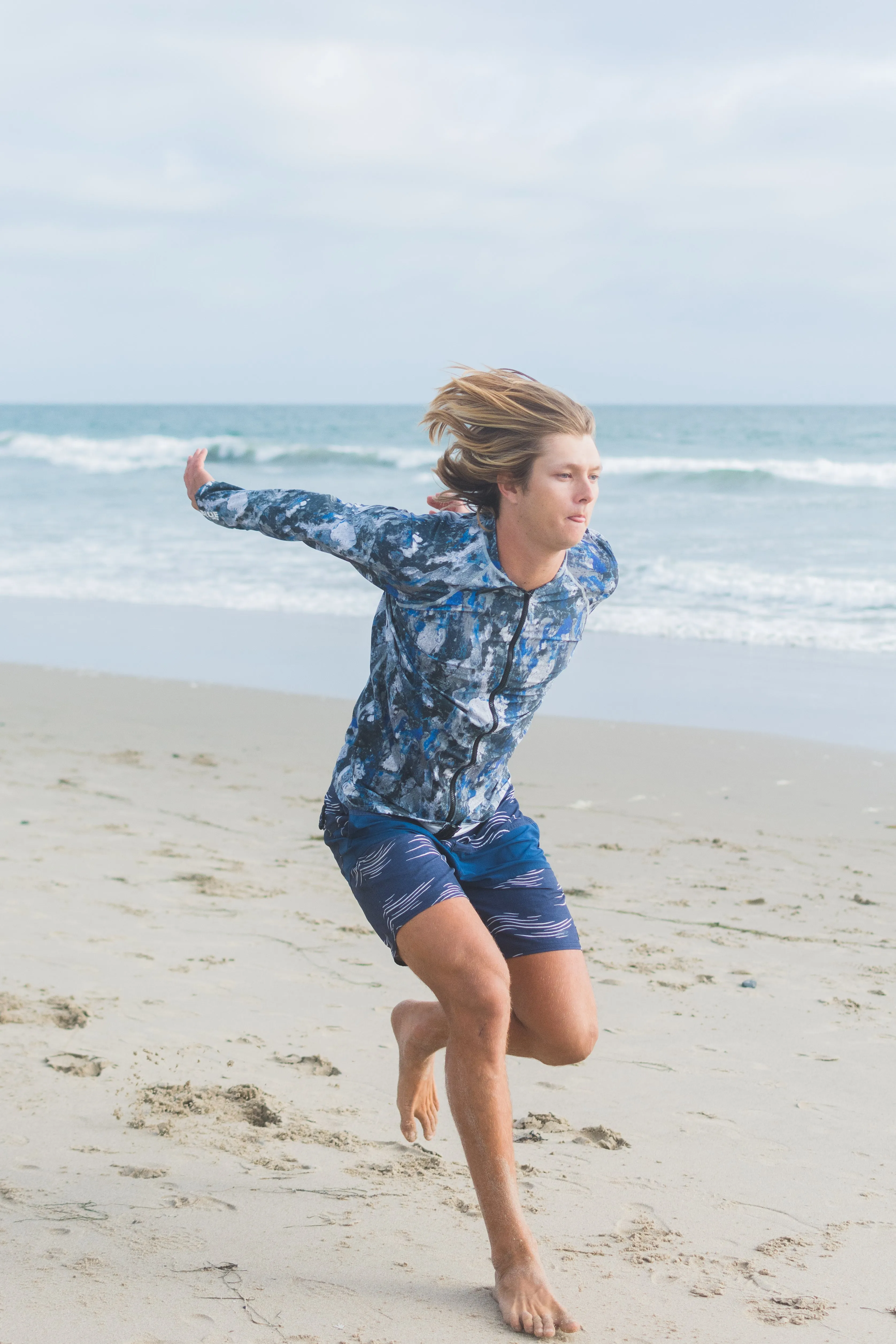 MEN'S ZIP RASH GUARD - BLUE ROCK