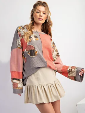 Multi-Texture Color Block Pullover Patchwork Sweatshirt