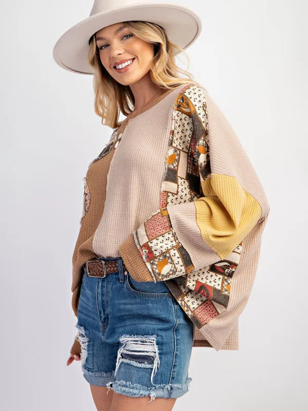 Multi-Texture Color Block Pullover Patchwork Sweatshirt