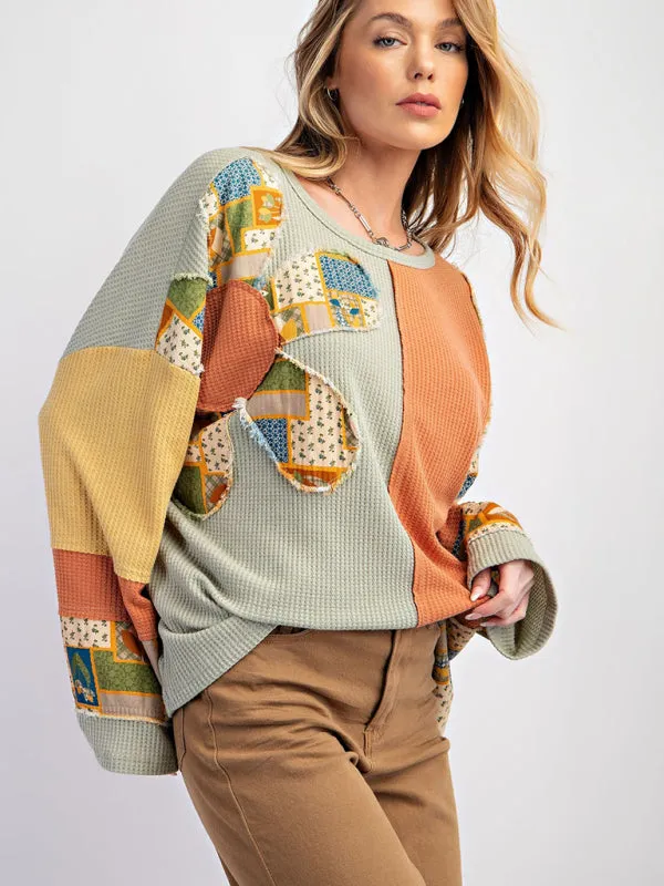 Multi-Texture Color Block Pullover Patchwork Sweatshirt