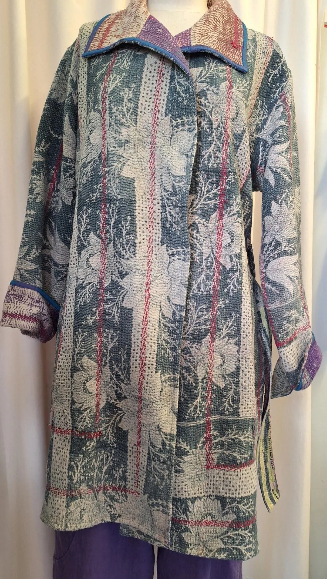Reversible Vintage Kantha Coat Lavender - I