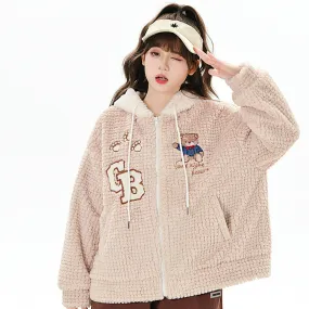 Sweet Girly Style Cartoon Bear Embroidery Coat