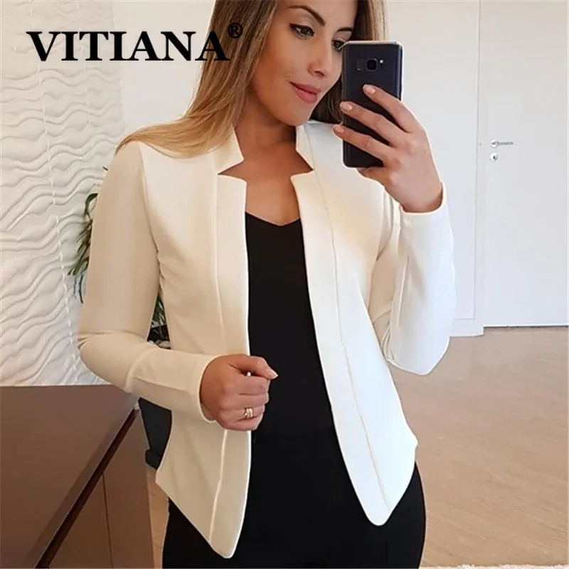 VITIANA Women Thin Coat Spring 2020 Female Long Sleeve Open Stitch White OL Womens Jackets and Coats Femme Plus SIze 5XL Clothes