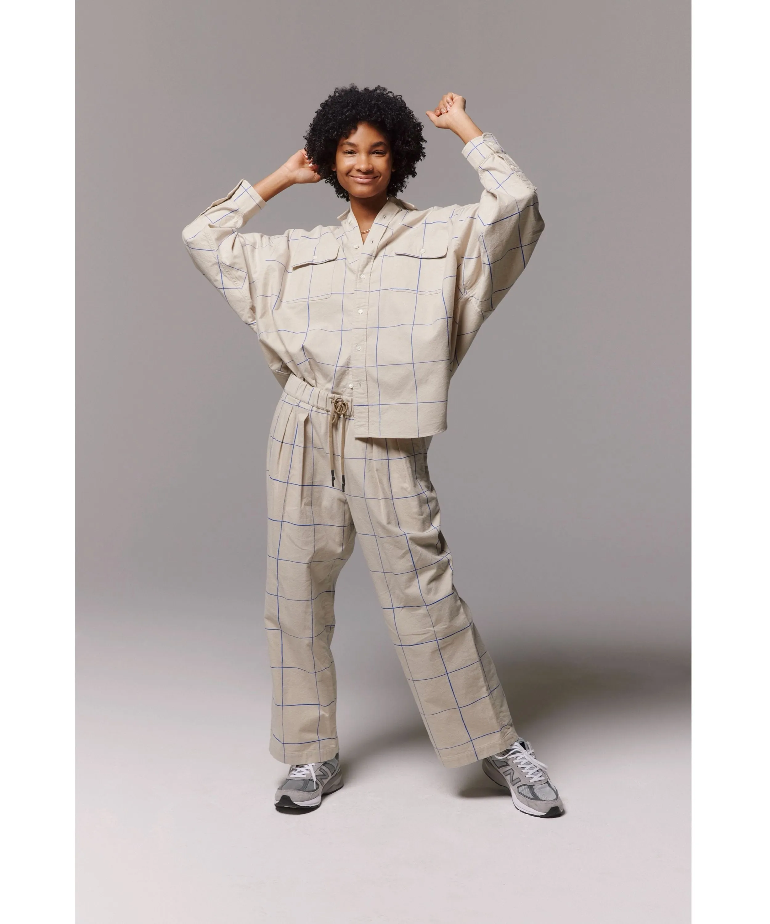 WIDE PANTS "BEIGE/BLUE CHECK"