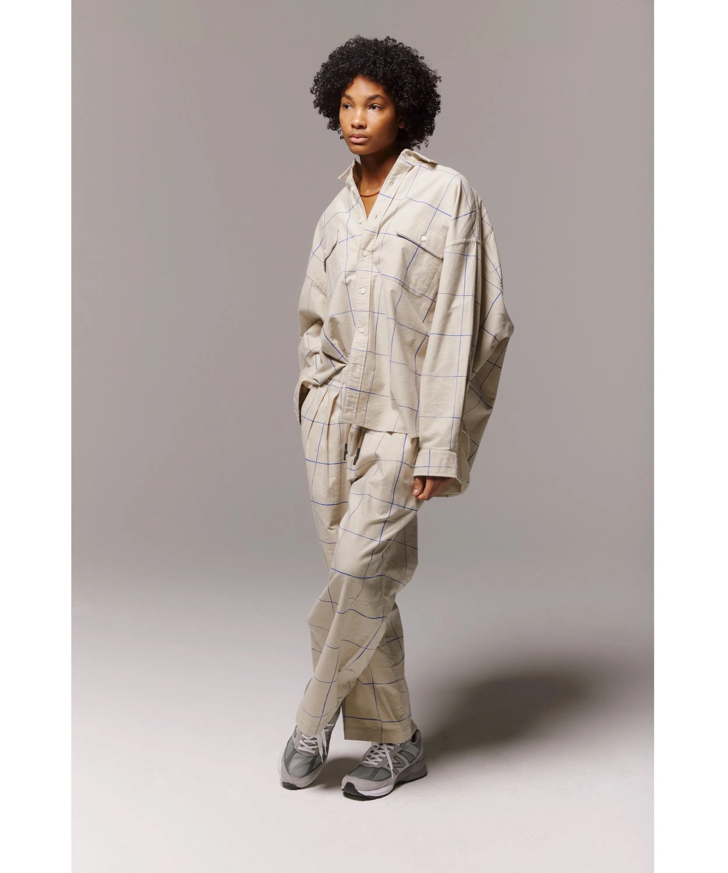 WIDE PANTS "BEIGE/BLUE CHECK"